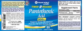 Vitamin World Timed Release Pantothenic Acid 500 mg - vegetarian vitamin supplement