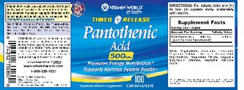 Vitamin World Timed Release Pantothenic Acid 500 mg - vegetarian vitamin supplement