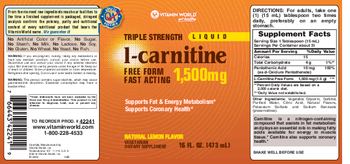 Vitamin World Triple Strength Liquid L-Carnitine Fast Acting 1,500 mg Natural Lemon Flavor - supplement