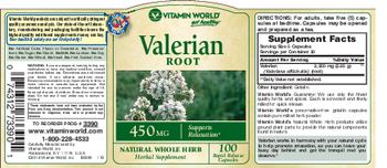 Vitamin World Valerian Root 450 mg - herbal supplement