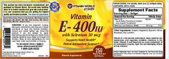 Vitamin World Vitamin E-400 IU With Selenium 50 mcg - vitamin supplement