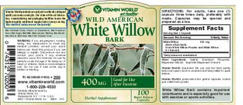 Vitamin World Wild American White Willow Bark 400 mg - herbal supplement