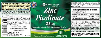 Vitamin World Zinc Picolinate 25 mg - supplement