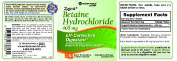 Vitamin World Zygest Betaine Hydrochloride 400 mg - supplement