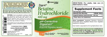 Vitamin World Zygest Betaine Hydrochloride 400 mg - vegetarian supplement