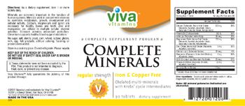Viva Vitamins Complete Minerals Regular Strength Iron & Copper Free - supplement
