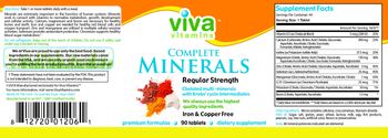 Viva Vitamins Complete Minerals Regular Strength Iron & Copper Free - supplement