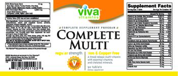 Viva Vitamins Complete Multi Regular Strength Iron & Copper Free - supplement