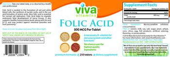 Viva Vitamins Folic Acid 800 mcg - supplement