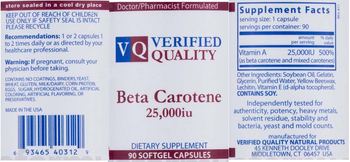VQ Verified Quality Beta Carotene 25,000 IU - supplement