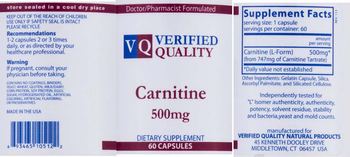 VQ Verified Quality Carnitine 500 mg - supplement