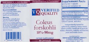 VQ Verified Quality Coleus forskohlii 10%-90 mg - supplement