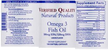 VQ Verified Quality Omega 3 Fish Oil 180 mg EPA/120 mg DHA Lemon Flavor - supplement