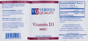 VQ Verified Quality Vitamin D3 400 IU - supplement