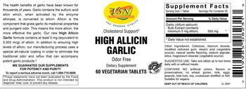 VSN Vital Strength Nutrition High Allicin Garlic - supplement