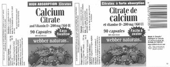 Webber Naturals Calcium Citrate And Vitamin D 200 mg/160 IU - 