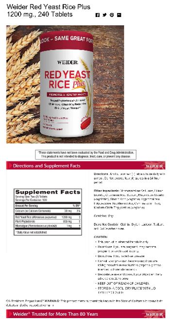 Weider Red Yeast Rice Plus - supplement