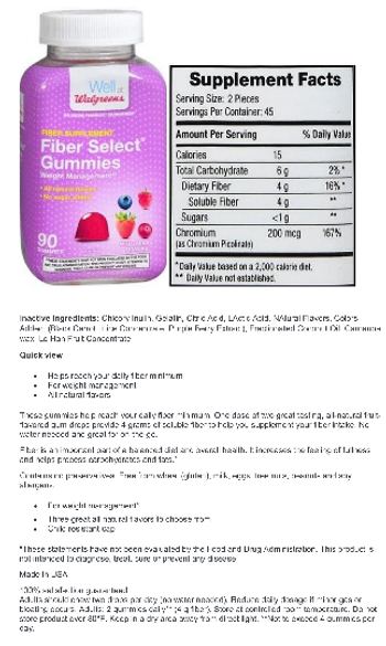 Well At Walgreens Fiber Select Gummies Mixed Berry Flavors - fiber supplement