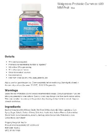 Well At Walgreens Probiotic Gummies with Bacillus Coagulans - supplement