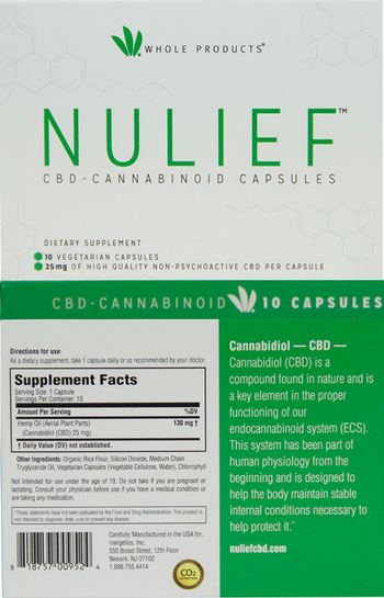 Whole Products Nulief CBD Cannabinoid Capsules - supplement