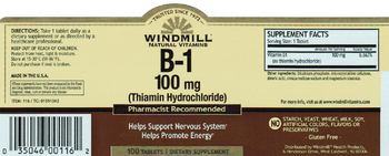 Windmill B-1 100 mg (Thiamin Hydrochloride) - supplement