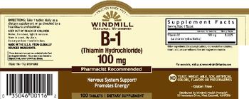 Windmill B-1 (Thiamin Hydrochloride) 100 mg - supplement