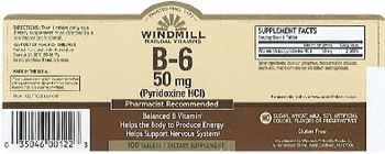 Windmill B-6 50 mg (Pyridoxine HCl) - supplement