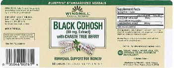 Windmill Black Cohosh (80 mg Extract) with Chaste Tree Berry - herbal supplement