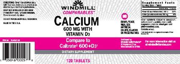 Windmill Comparabiles Calcium 600 mg with Vitamin D3 - supplement