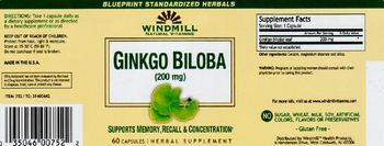 Windmill Ginkgo Biloba (200 mg) - herbal supplement