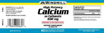 Windmill High Potency Calcium As Carbonate 600 mg - supplement