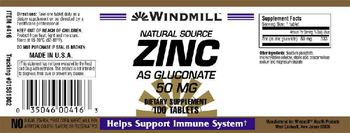 Windmill Natural Source Zinc as Gluconate 50 mg - supplement