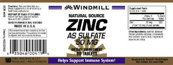 Windmill Natural Source Zinc As Sulfate 50 mg - supplement