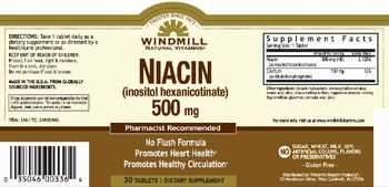 Windmill Natural Vitamins Niacin (Inositol Hexanicotinate) 500 mg - supplement