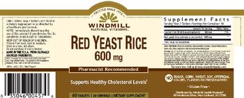 Windmill Red Yeast Rice 600 mg - supplement