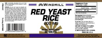 Windmill Red Yeast Rice 600 mg - supplement