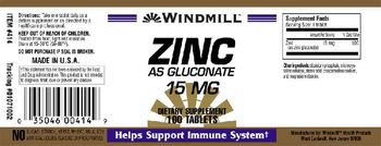 Windmill Zinc as Gluconate 15 mg - supplement