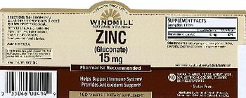 Windmill Zinc (Gluconate) 15 mg - supplement