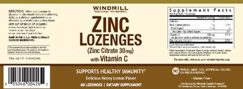 Windmill Zinc Lozenges Delicious Honey Lemon Flavor - supplement
