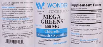 Wonder Laboratories Mega Greens 600 mg - supplement