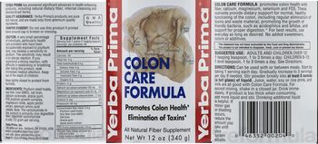 Yerba Prima Colon Care Formula - premium fiber supplement