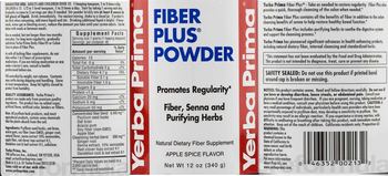 Yerba Prima Fiber Plus Powder Apple Spice Flavor - natural fiber supplement