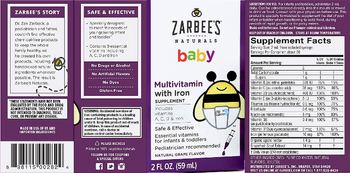 Zarbee's Naturals Baby Multivitamin with Iron Supplement Natural Grape Flavor - supplement